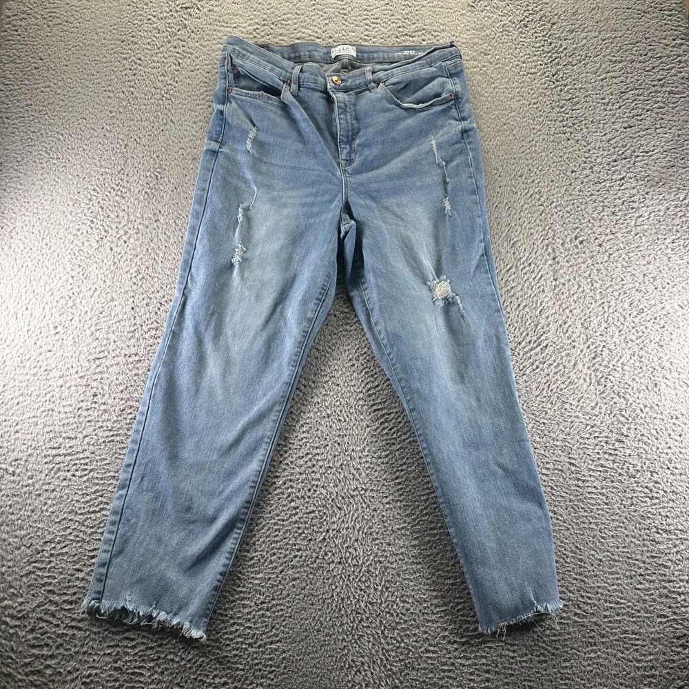 Nicole Miller Soho Jeans Womens 14 Blue Denim Straight Ankle Slim Fit Distressed